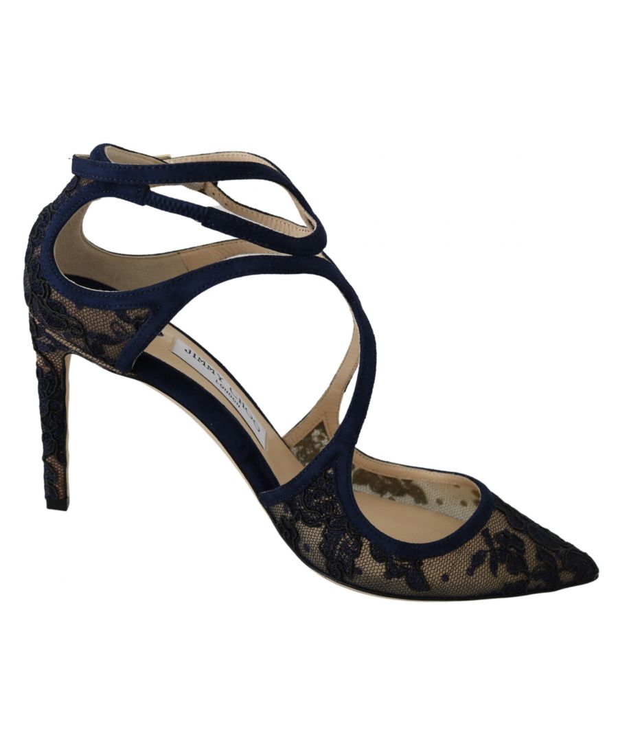Gorgeous brand new with tags, dustbag and shoe box. 100% Authentic Jimmy Choo Pumps Closed Toe. \nModel: Navy ‘Lancer’ Leather Pumps. \nColor: Navy \nClosure Type: Strap Closure \n. Material: Lace/Suede Leather \n. Heel Length: 8.5cm / 3.5inches \n. Season Collection: 2021 A/W.