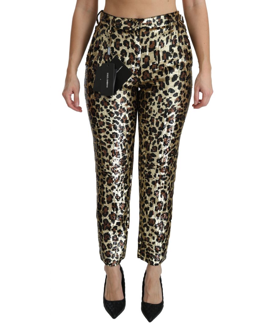 Image for Dolce  Gabbana Brown Leopard Sequined High Waist Pants