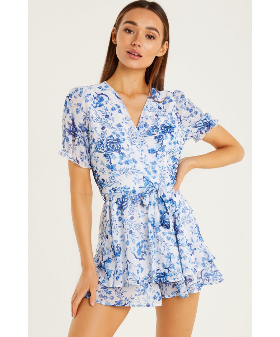 Image for White Floral Wrap Playsuit