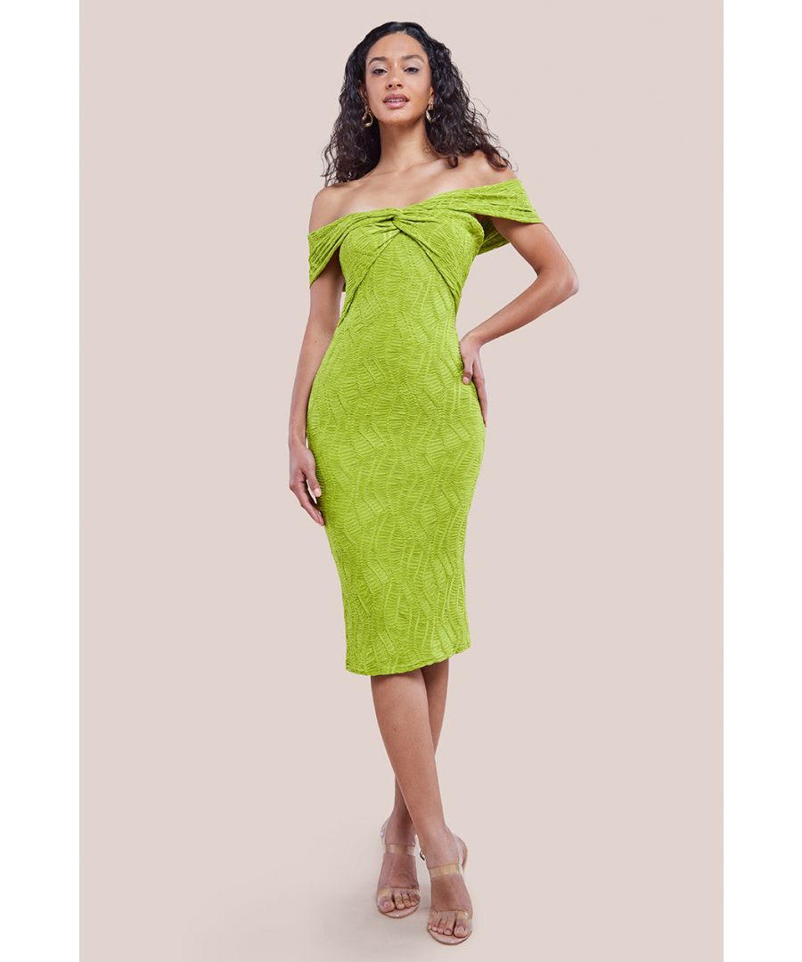 Goddiva Womens Front Knot Twist Midi Dress - Lime Green - Size 18 UK