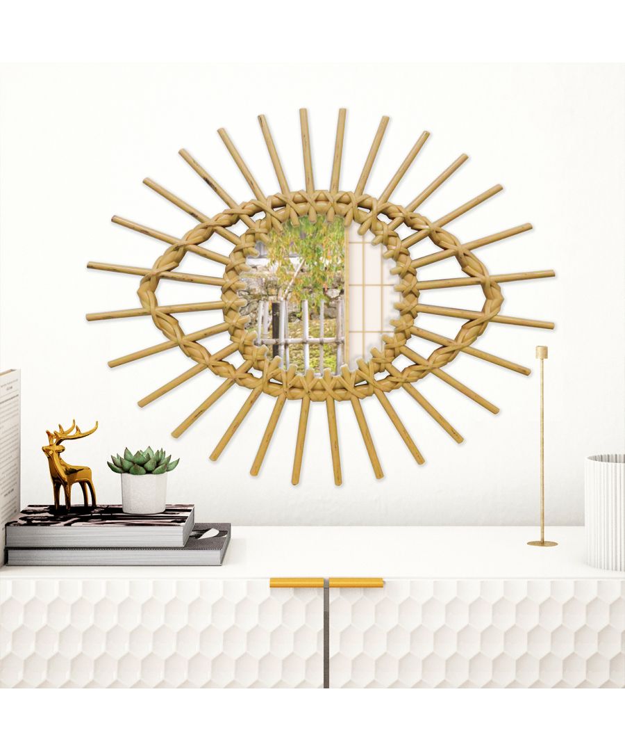 Bring to your home a contemporary mix between a classic retro style and a fresh Boho design with our Rattan Tribal Eye Mirror. Give a lovely touch to any room in your house with our beautiful modern mirror! Suitable for use in most rooms but not approved for bathroom or other damp environment use. Before installing your new mirror, ensure you check that the wall and wall fittings are appropriate for the weight of the mirror. To clean use always a soft dry cloth. Keep Out of direct sunlight. This product has a finishing size of 45 cm or 17.7''.