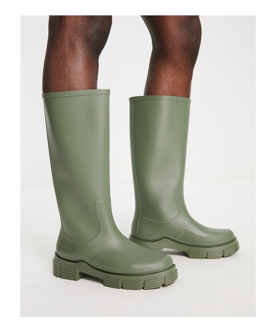 Wellies by ASOS DESIGN Save them for a rainy day Pull-on style Round toe Chunky sole Moulded tread Sold by Asos