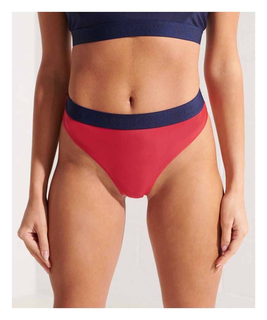 Superdry Womens Sport Bikini Brief - Red Recycled Polyester - Size 12 UK