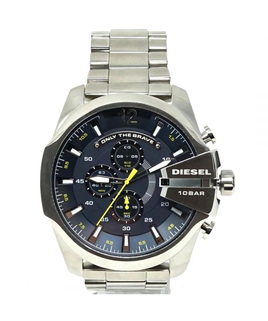 Diesel DZ4465 Mega Chief Chronograph Silver Watch. Diesel Silver Watch. Water Resistant, 1 Year Warranty. Comes With Diesel Smart Display Case with Inner Cushion & User Manual. DZ4465. Case Material Stainless Steel