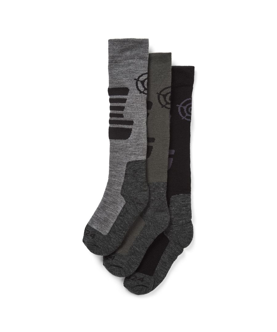 Image for Oberau Kids 3pk Merino Ski Sock Black/Grey Marl/Khaki