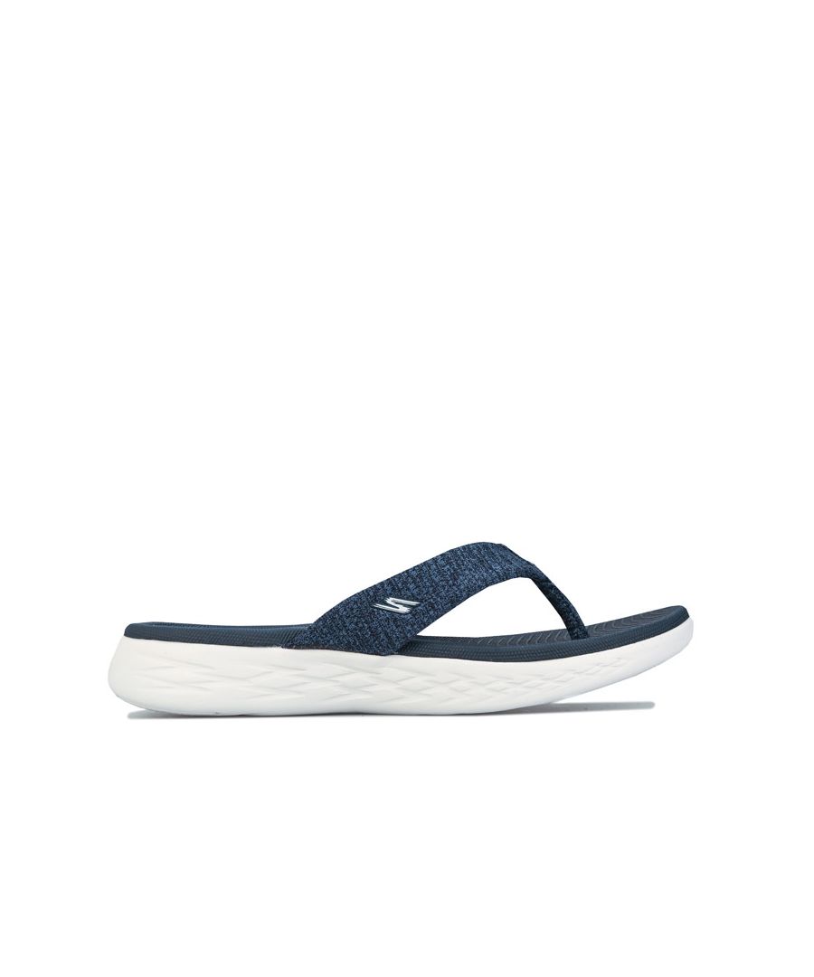Womens Skechers On The Go 600 Preferred Sandals in navy - white.<BR><BR>- Sporty casual thong flip flops.<BR>- Soft fabric upper with a heathered finish.<BR>- Soft fabric lining.<BR>- Slip on design.<BR>- Soft fabric toe post front.<BR>- Combines a proprietary 'SQUISH' component with Skechers’ exclusive Resalyte® material.<BR>- Lightweight flexible shock absorbing midsole.<BR>- High rebound cushioning with responsive feedback.<BR>- GOga Max contoured footbed.<BR>- Side S logo.<BR>- Flexible traction outsole.<BR>- Textile upper  Textile and Synthetic lining  Synthetic sole.<BR>- Ref: 15304-NVW