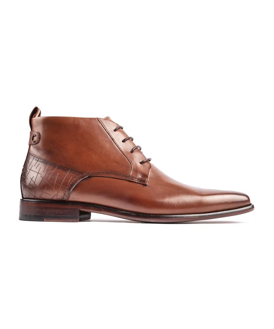 Men's Tan Simon Carter Dane Lace-up Chukka Boots With A Smooth Leather Upper, Designer Branded Textile Heel Tab, Fine Leather Details, Metal Branding And Exclusive Printed Queuing Dogs And Leather Lining. These Smart, Exclusive Simon Carter Men's Shoes Are Your Stylish Staple For Many Occasions.
