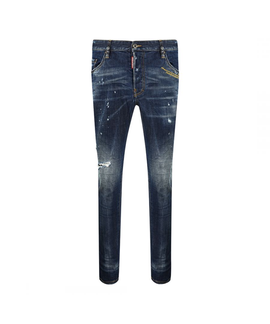 Dsquared2 Mens Skater Jean Paint Spray 5 Pocket Jeans - Blue Cotton - Size 36W/32L