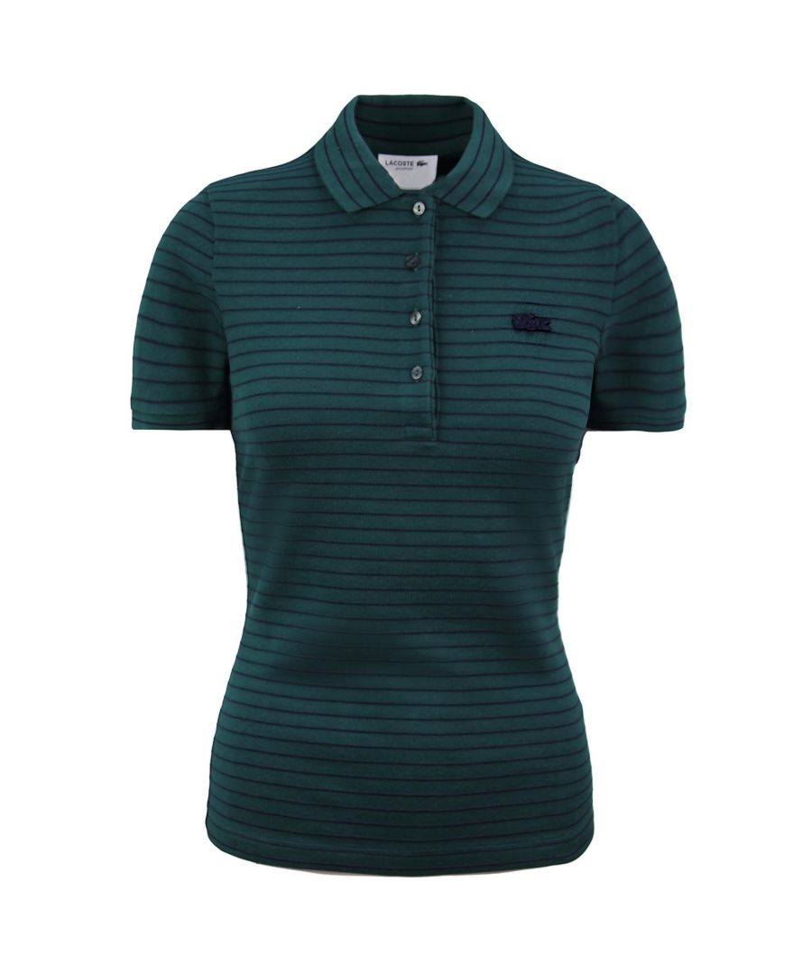 lacoste slim fit womens green polo shirt cotton - size 6 uk
