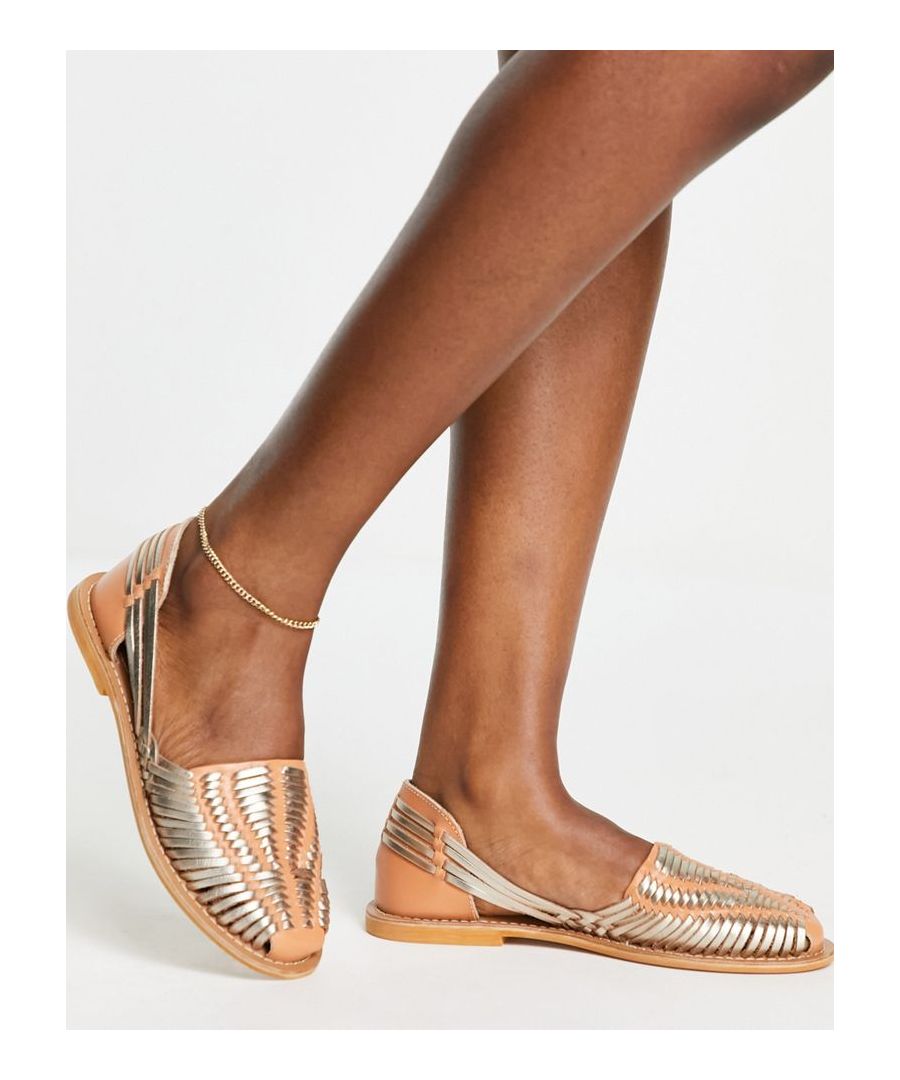 Shoes by ASOS DESIGN Love at first scroll Slip-on style Metallic woven details Round toe Flat sole  Sold By: Asos