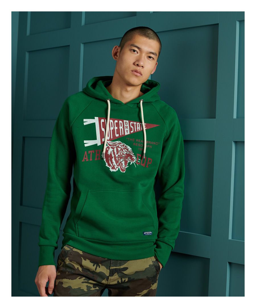 Superdry Mens Mascot Varsity Overhead Hoodie - Green Cotton - Size Small