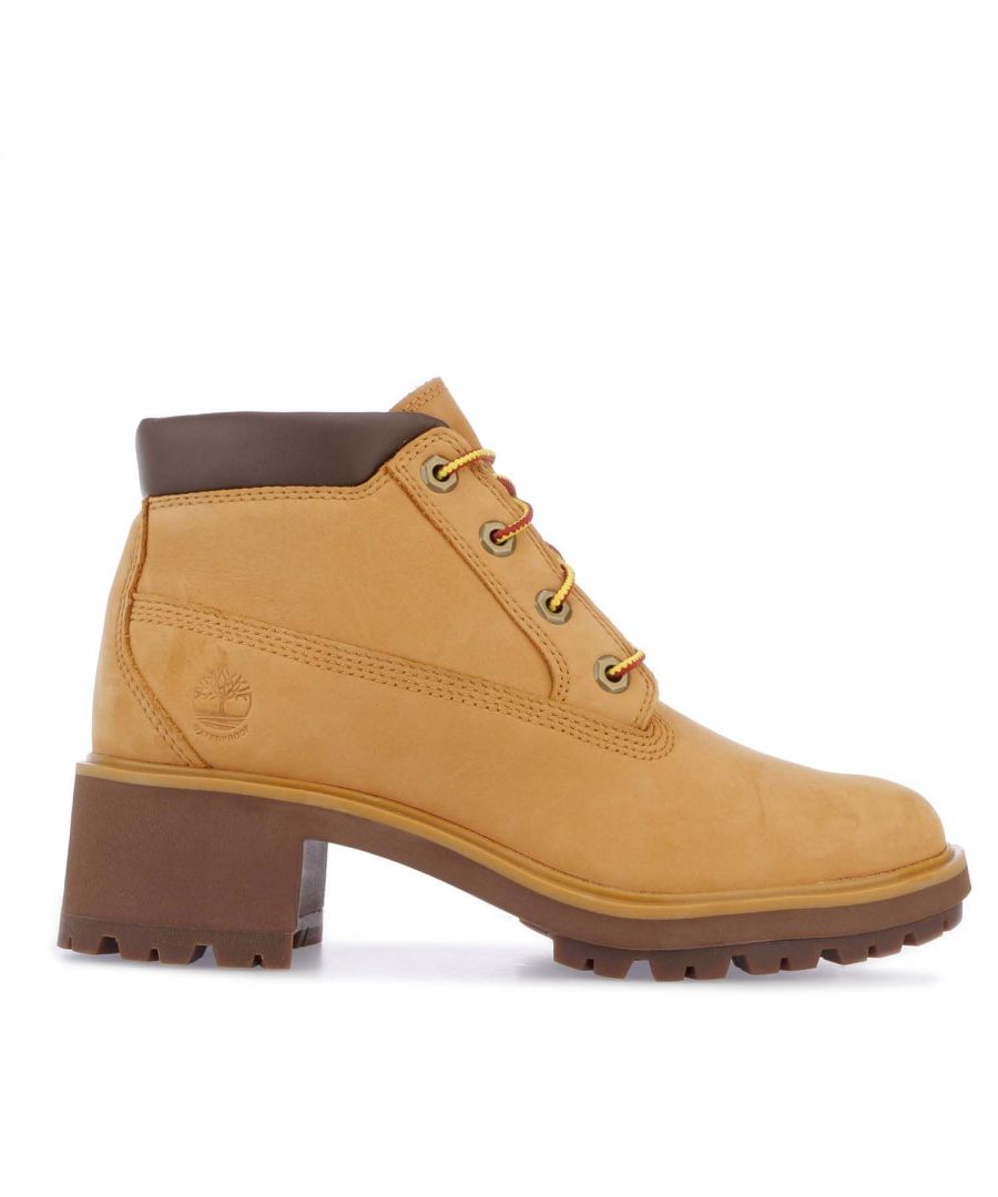 Womens Timberland Kinsley Waterproof Nellie Boots in wheat.- Leather nubuck upper.- Lace fastening.- Embossed branding.  - Durable ReBOTL™ fabric lining made with at least 50% recycled plastic. - Seam-sealed waterproof construction.- Lightweight EVA-blend midsole.- Memory foam footbed.- Supportive rubber outsole.- Leather upper  Textile lining  Synthetic sole.- Ref: CA2CJ7