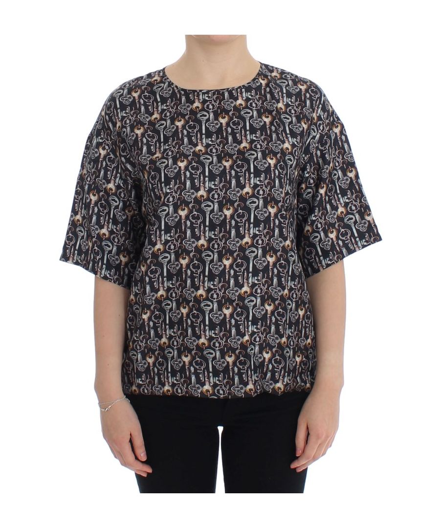 Image for Dolce & Gabbana Gray Gold Key Print Silk Blouse T-shirt