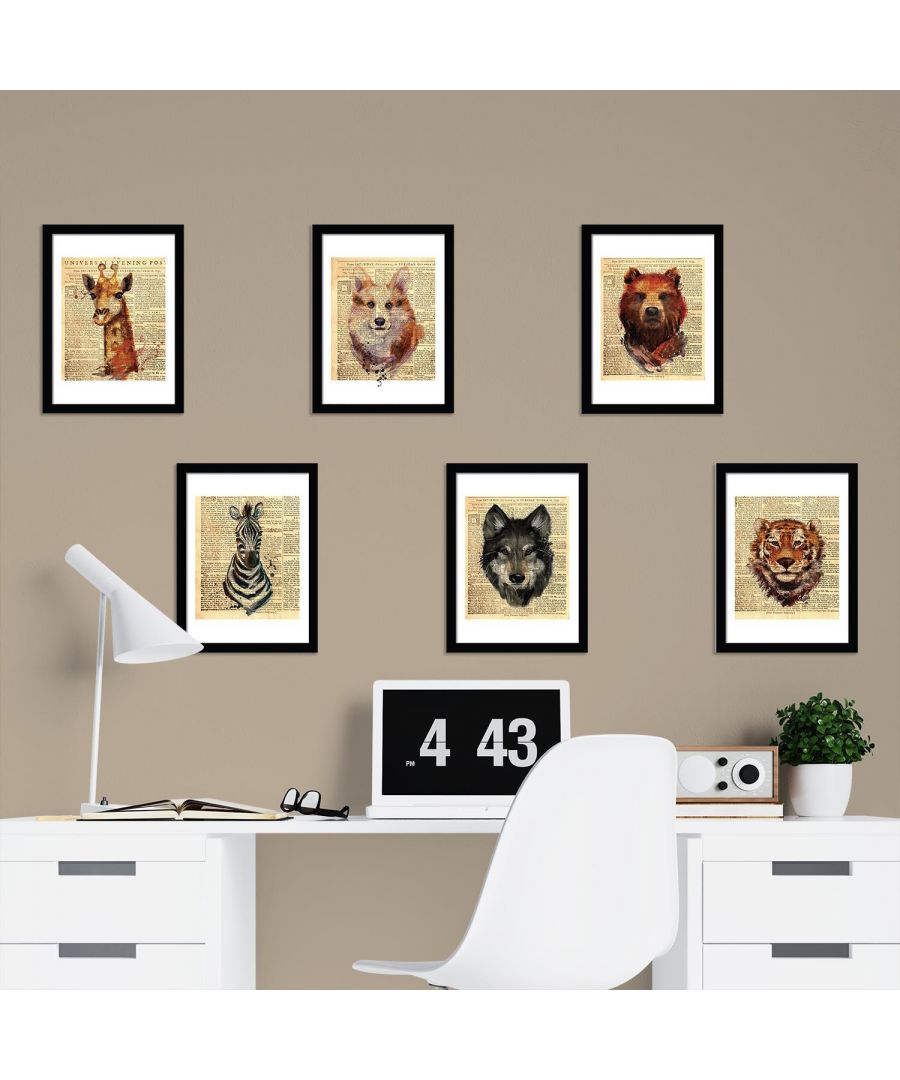 Image for Newspaper Animals Posters Set framed art, framed print 42.6 x 32.6 cm with 6  pieces