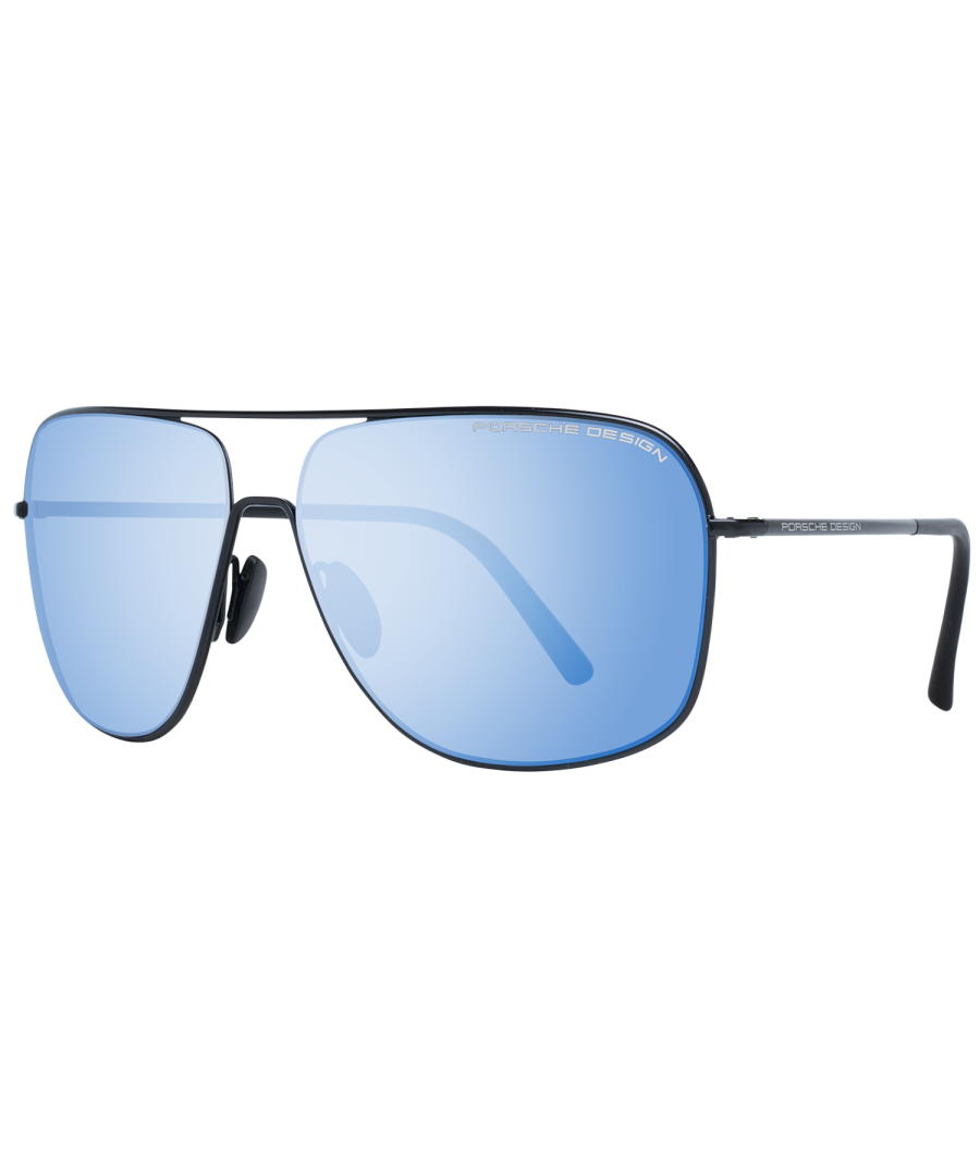 Porsche Design Mens Sunglasses P8607 A V279 Black Dark Blue Mirror Stainless Steel - One Size