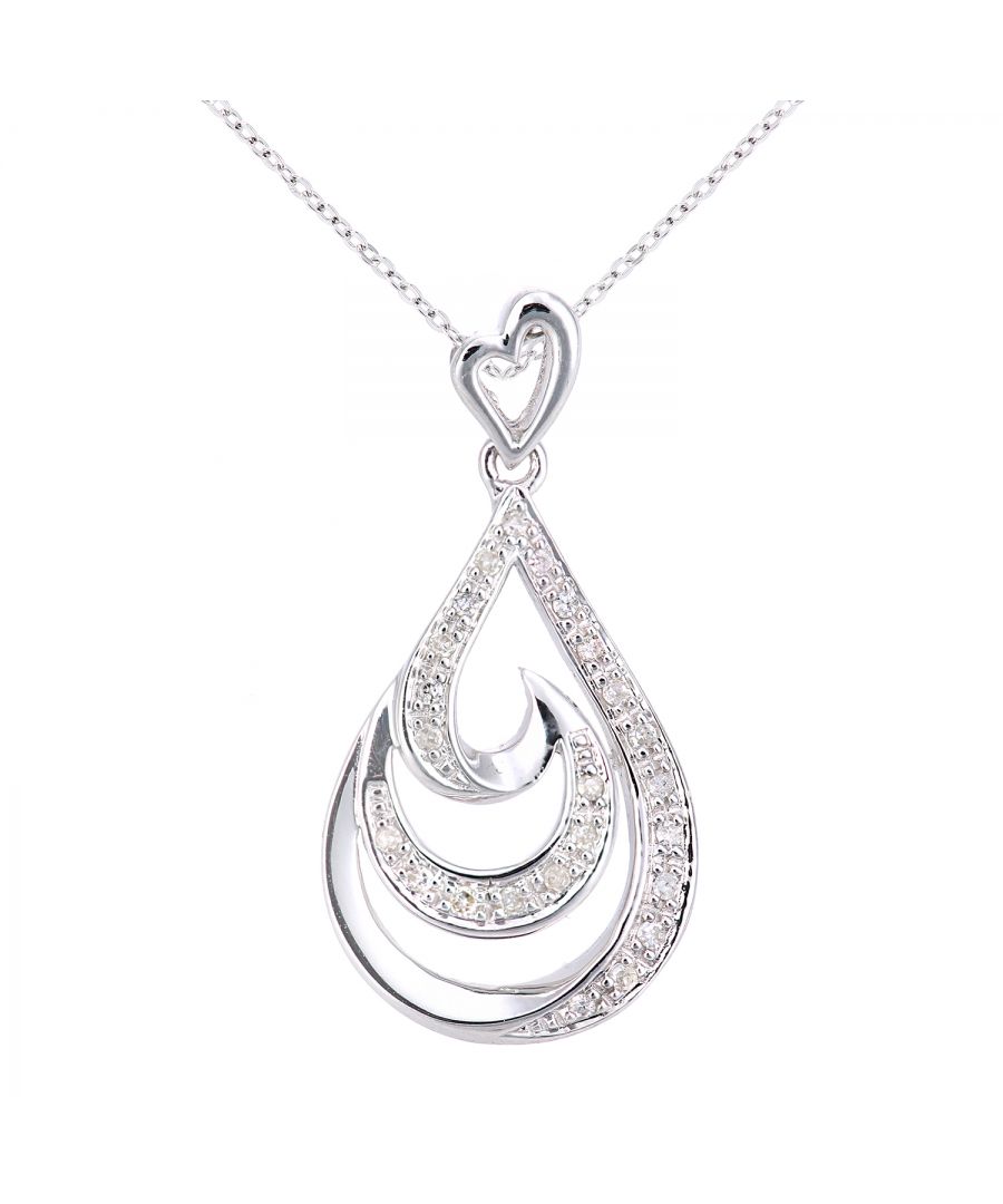 Image for 9ct White Gold Diamond Teardrop Swirl Design Pendant Necklace of Length 46cm