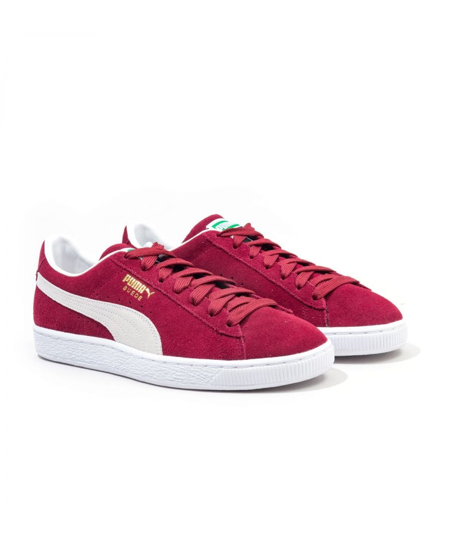 Puma Suede Classic XXI Trainers in cabernet - puma white.- Leather and suede upper.- Lace fastening.- Low-rise silhouette in a cabernet and white colourway.- Puma branding on the sidewall.- Rubber sole.- Leather and suede upper  Textile lining  Synthetic sole.- Ref:37491506