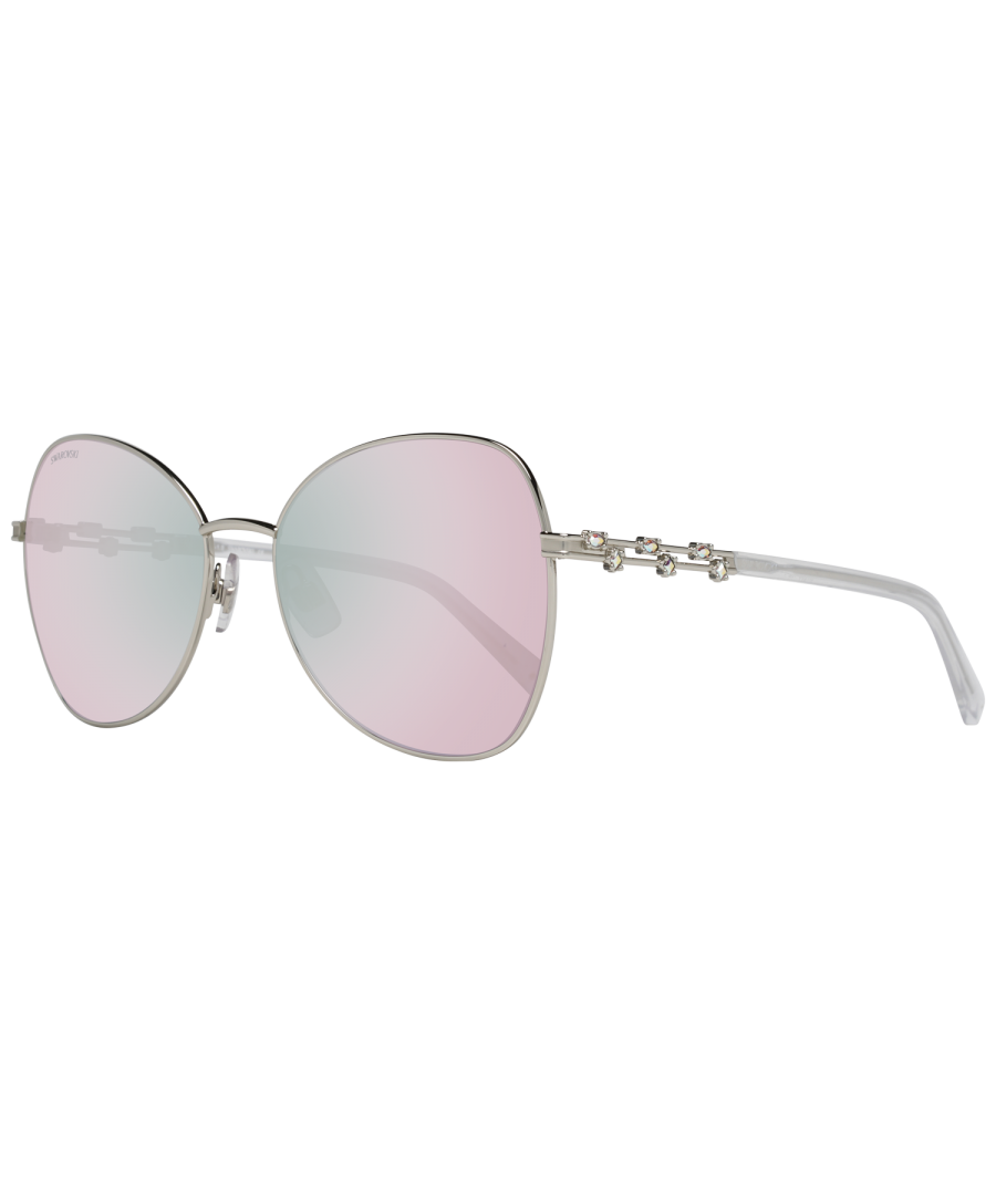 Swarovski Butterfly Womens Shiny Palladium  Multicolour Mirrored SK0290  Sunglasses are a glamorous butterfly design crafted from lightweight metal. Silicone nose pads and plastic temple tips ensure all day comfort. The slender temples are embellished with Swarovski crystals to finish the look.
