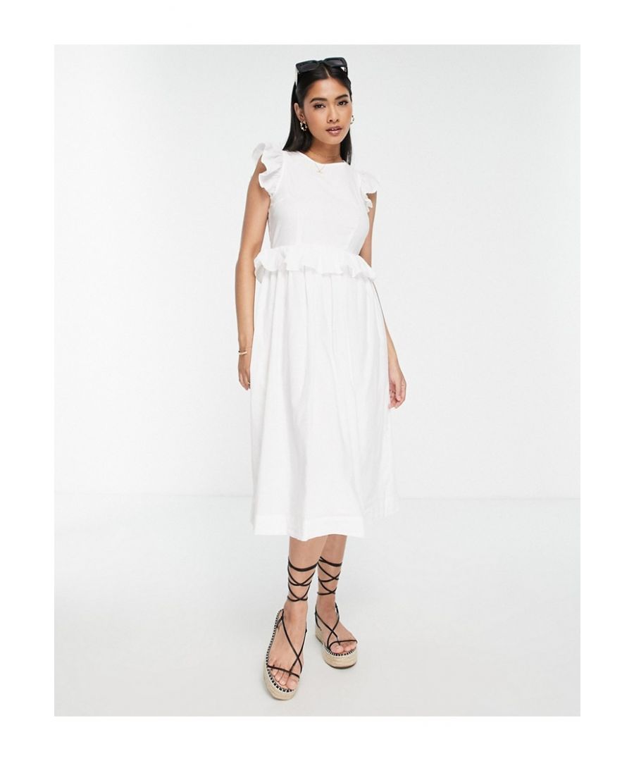 Midi dress by Vero Moda Daywear dressing 101 Round neck Frill details Open tie back Regular fit Sold by Asos