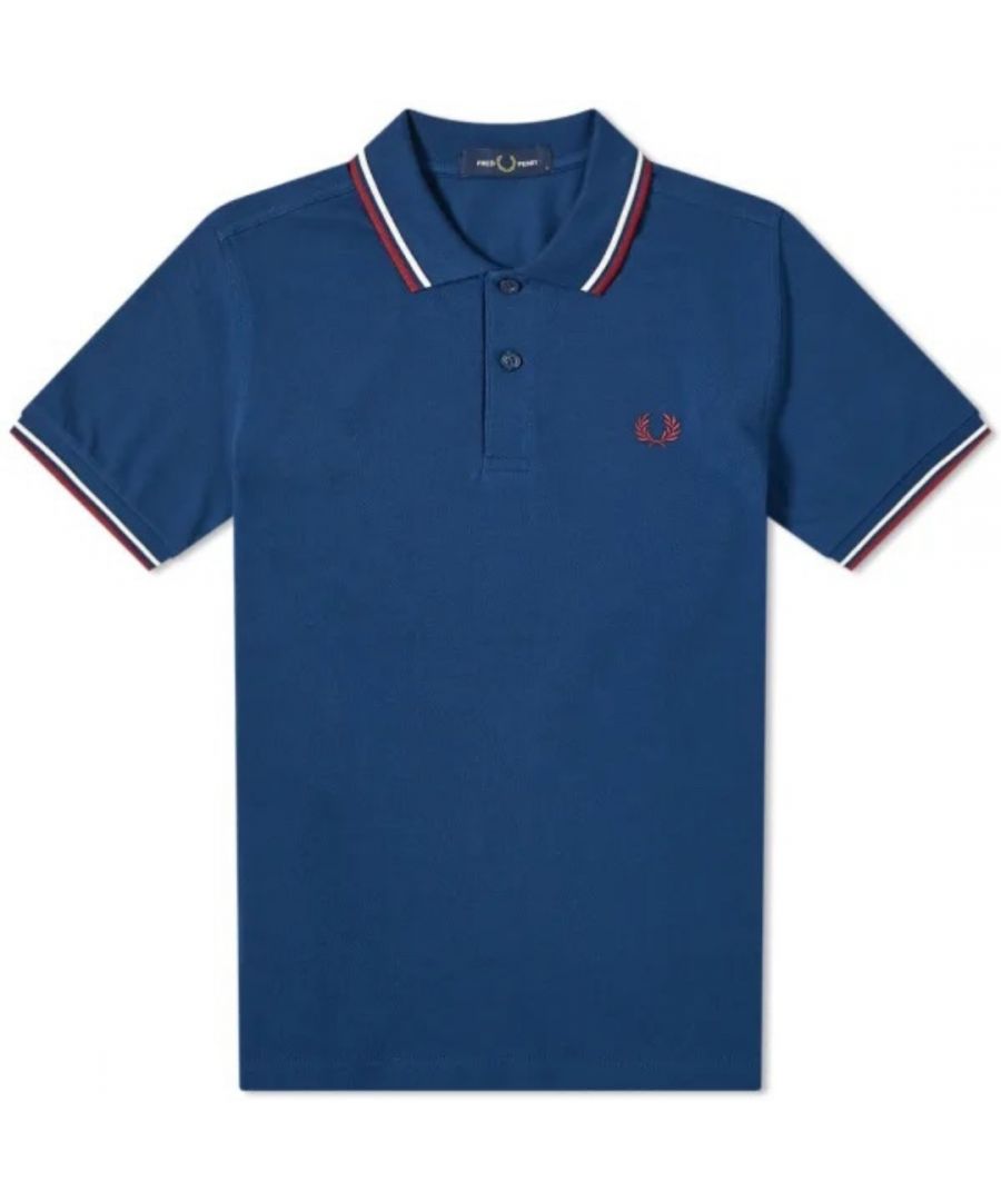 Fred Perry Mens Twin Tipped M3600 588 Blue Polo Shirt Cotton - Size X-Small