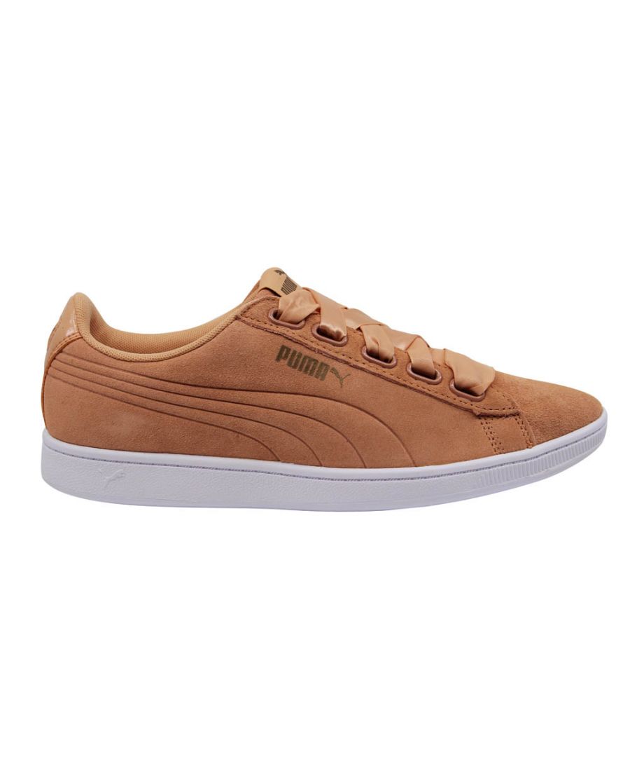 Puma Vikky Ribbon SD P Coral Suede Low Lace Up Womens Trainers 367815 02 - Orange Leather - Size UK 3.5