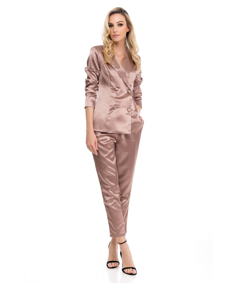 Two piece set satined effect blazer and elastic waist pant