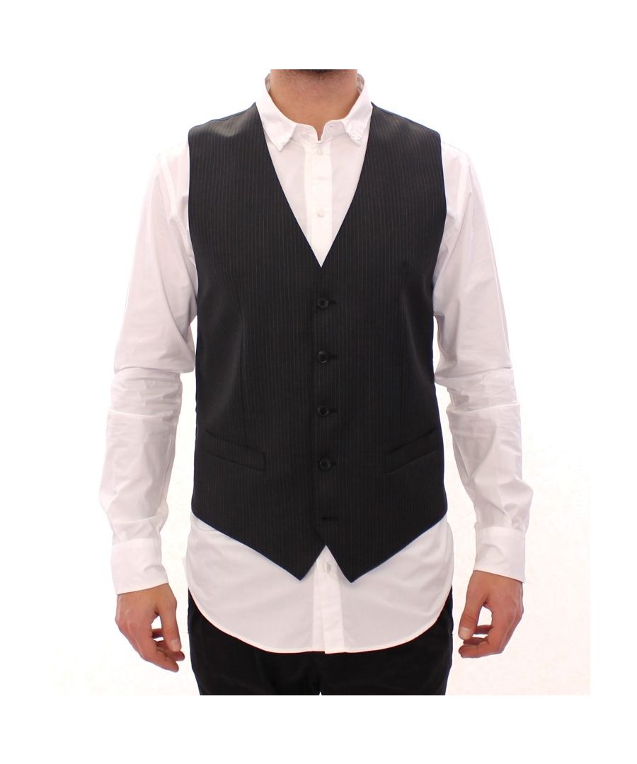 Image for Dolce & Gabbana Gray Striped Wool Single Breasted Vest