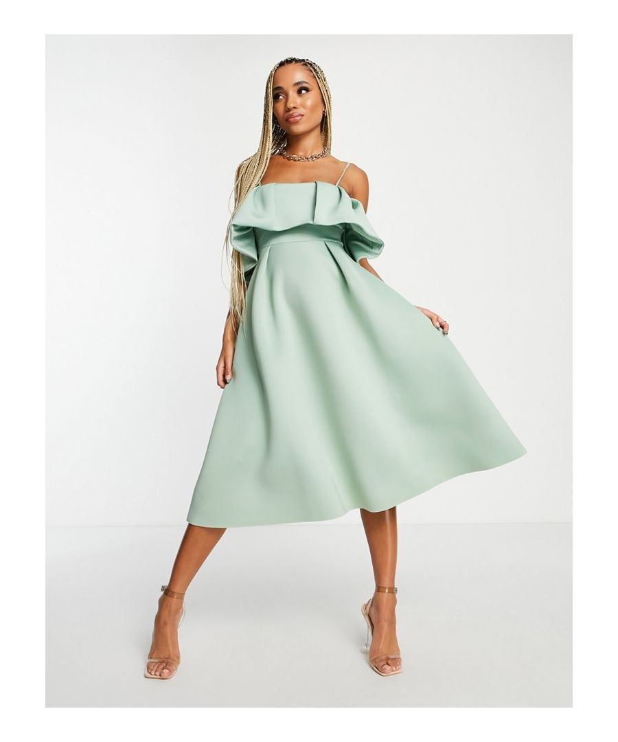 Midi dress by ASOS DESIGN Love at first scroll Square neck Adjustable straps Zip-back fastening Regular fit  Sold By: Asos
