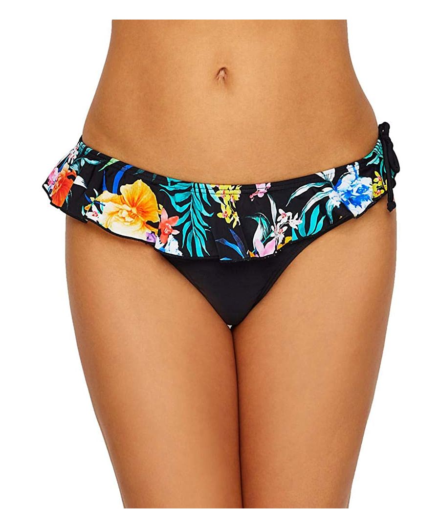 This vibrant Frill Bikini Brief by Pour Moi are part of the Miami Brights collection. The fully lined bikini bottoms are mid rise and offer moderate coverage.