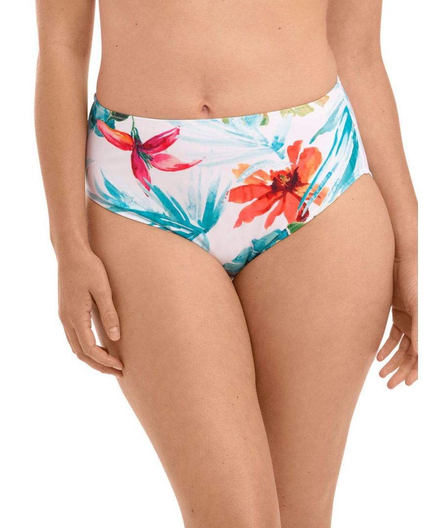 Fantasie Kiawah Island High Waist Bikini Briefs. Offers full rear coverage and a high waist. The product is recommended for gentle wash only.