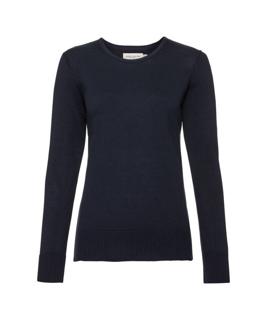 Image for Russell Collection Womens/Ladies Crew Neck Knitted Pullover Sweatshirt (French Navy)