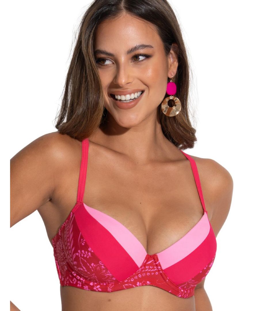 Pour Moi Womens Palm Springs Padded Underwired Convertible Bikini Top - Pink - Size 36C