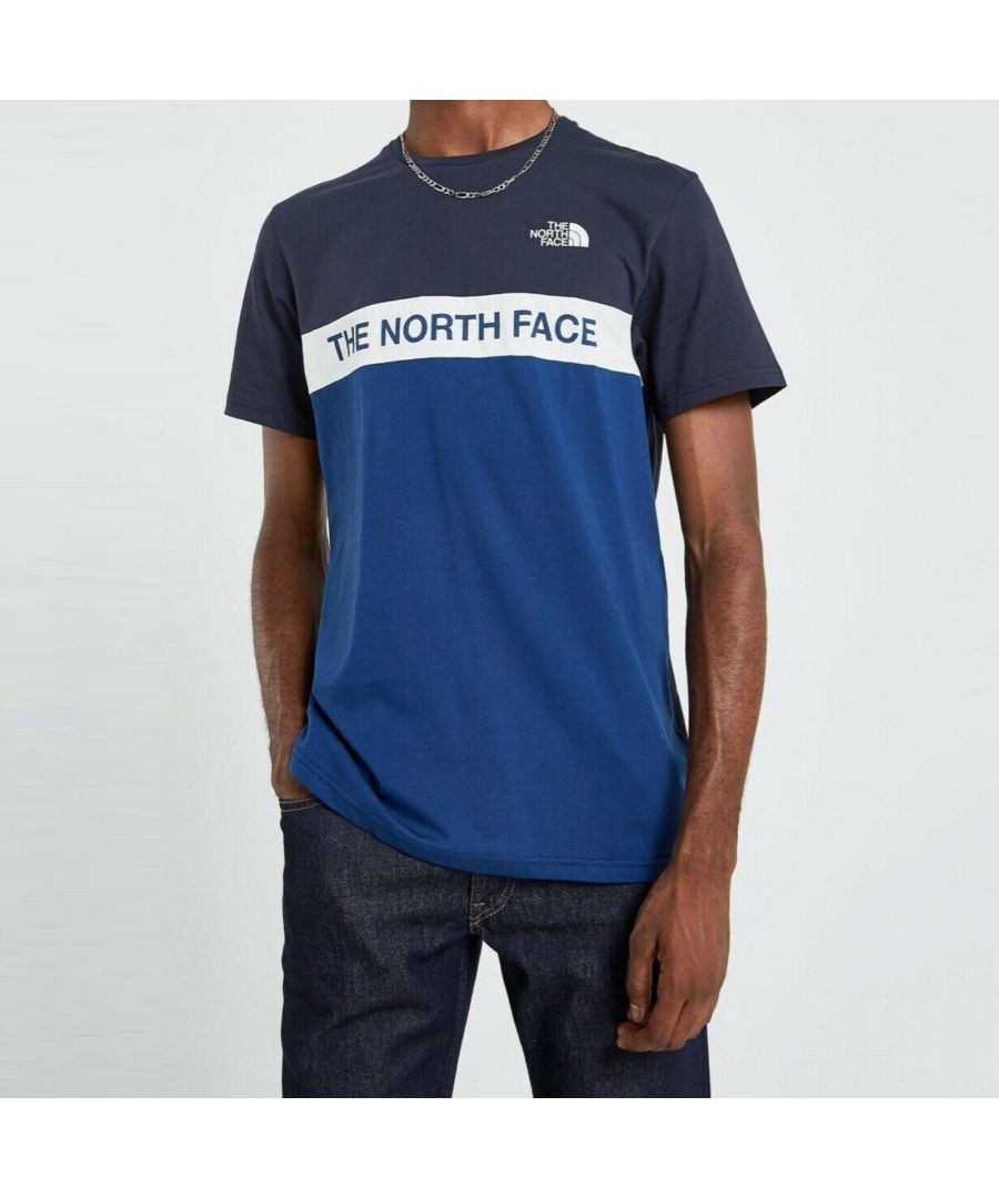 The North Face Mens Woven Colour Block T Shirt Blue - Blue/Navy Cotton - Size Medium