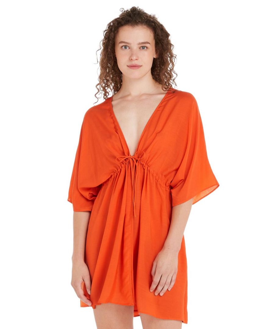 Tommy Hilfiger Womens Beach Cover Up - Orange Lyocell - Size Small