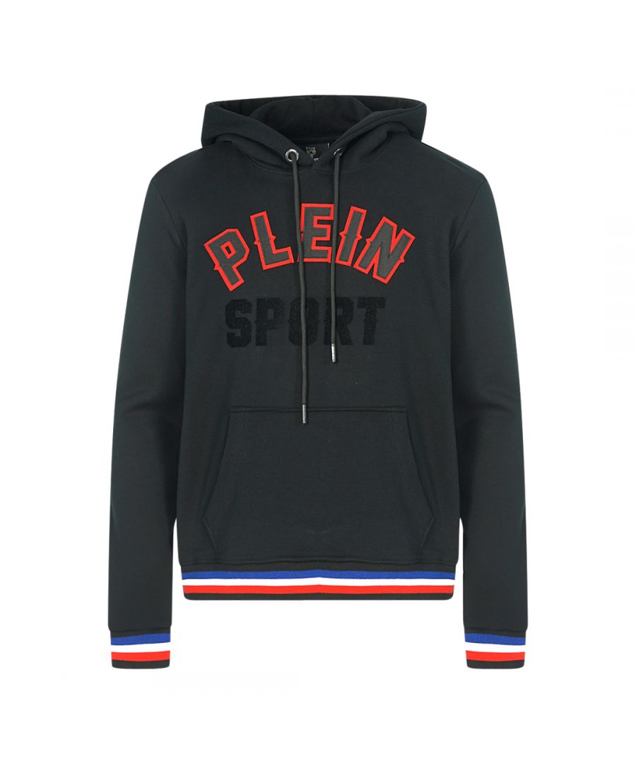 Philipp Plein Sport zwarte hoody met zwart 3D-logo. Philipp Plein Sport zwarte hoodie. 100% katoen. Groot Plein-merklogo op de voorkant. Gemaakt in Italië. Stijlcode: FIPS220 99