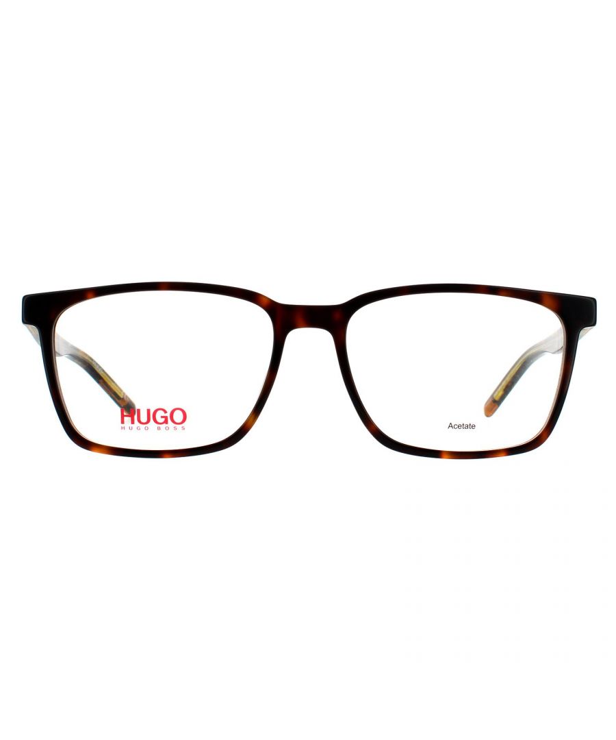 Hugo by Hugo Boss Rectangular Mens Havana  90031100 Hugo by Hugo Boss are a simple modern style with Hugo logo on the  temples and the strong wire core showing on the inside temples for the extra strength the wire core gives the acetate frame.