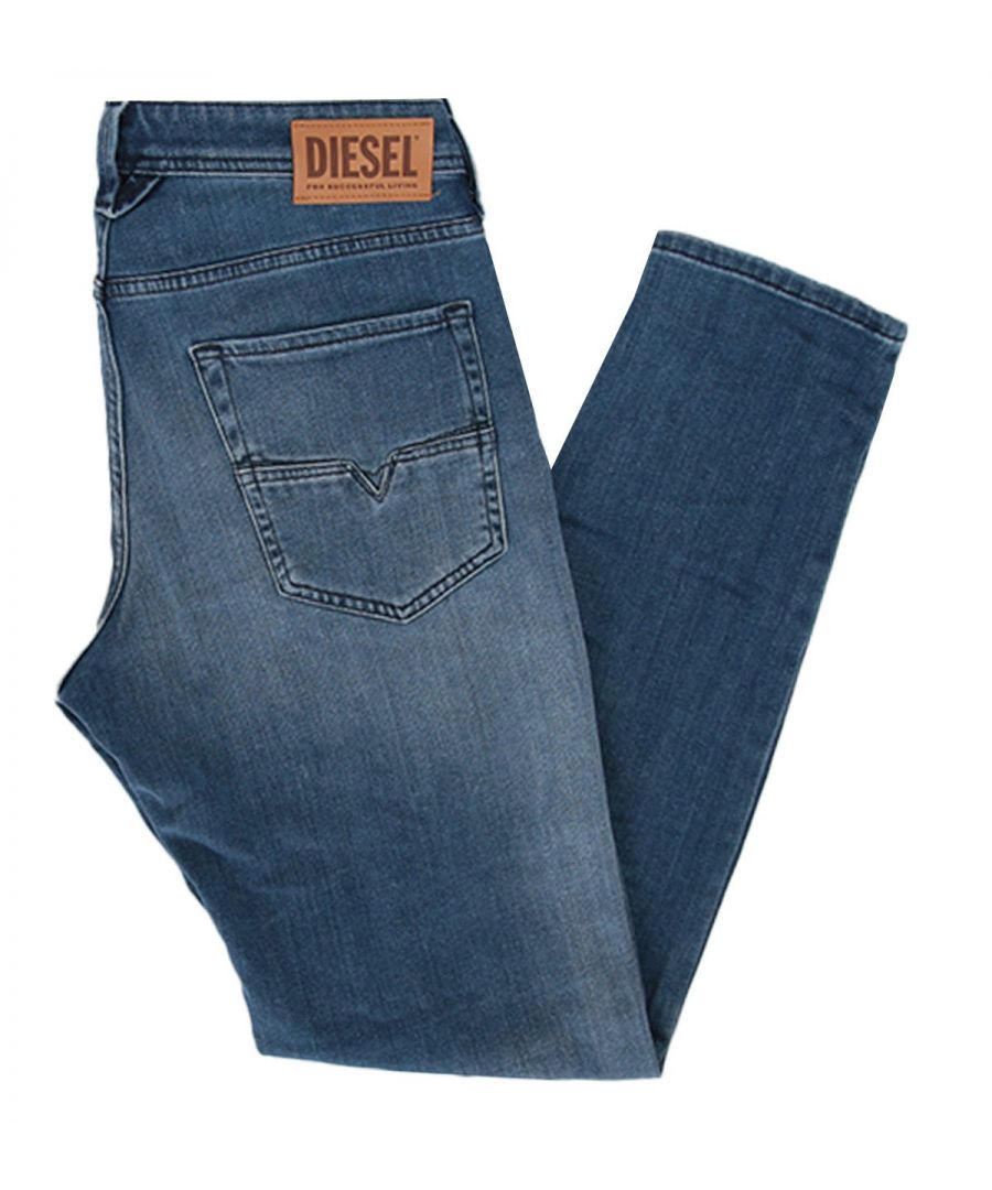 Serving denim lovers since 1978 Diesel presents the Larkee-Beex Jeans, a versatile pair of jeans defined by a casual attitude and designed to suit different body types. Cut to a regular tapered fit with a mid waist. This version is crafted from ultrasoft stretch denim with light whiskering and used effects. Featuring a belt looped waist, button fly fastening and a classic five-pocket design. Finished with iconic Diesel branding. Regular Tapered Fit,  UltraSoft Stretch Denim, Belt Looped Waist, Button Fly Fastening, Five Pocket Design, Diesel Branding. Style & Fit: Regular Tapered Fit, Fits True to Size. Composition & Care: 97% Cotton, 2% Elastomultiester, 1% Elastane, Machine Wash.