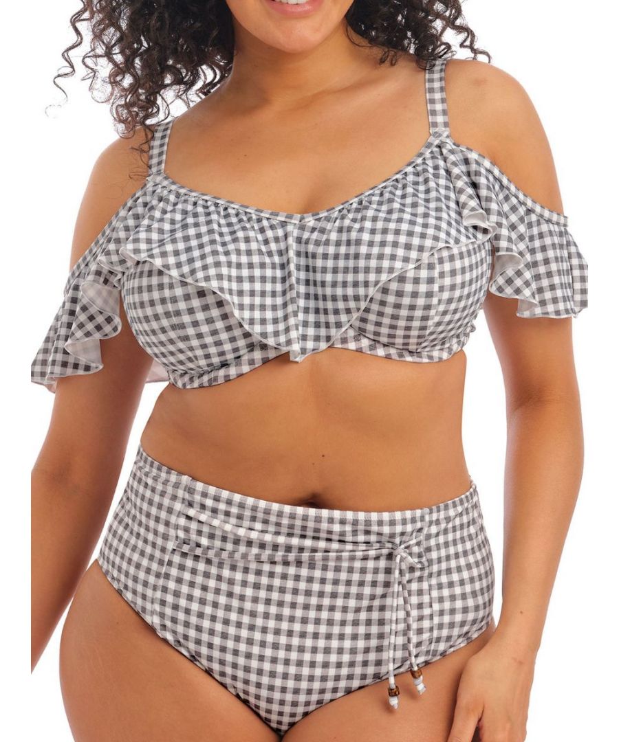 Elomi Womens Checkmate Bardot Bikini Top - Grey Polyamide - Size 36E