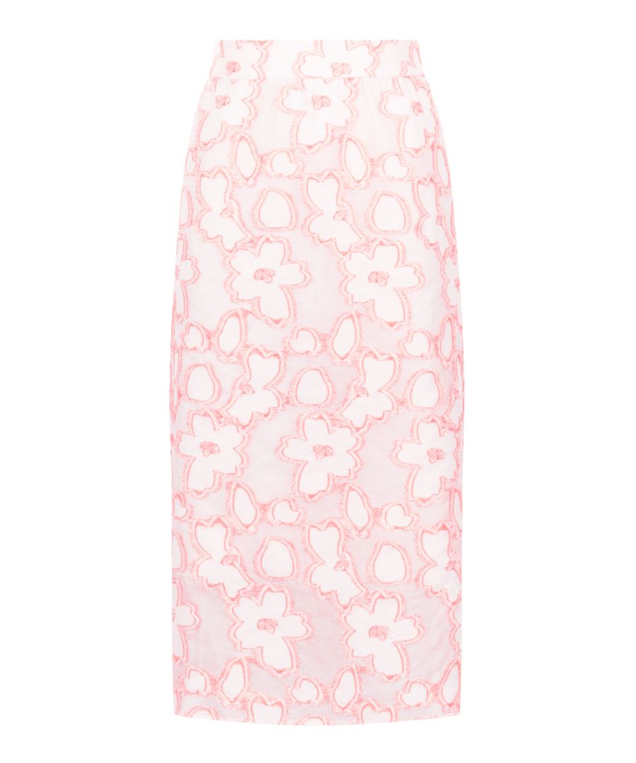 Midi Marvel Floral Skirt in pink and white. 70% Cotton 20% Polyester Hand Wash only