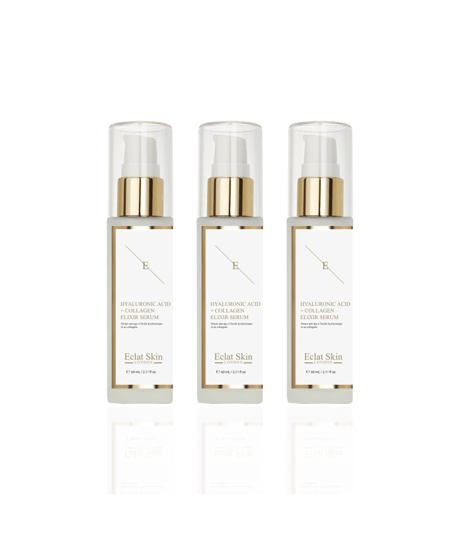 3 x ANTI-AGEING SERUM WITH HYALURONIC ACID AND COLLAGEN 60ml\n\nThis anti-ageing serum contains pioneering formula of hydration boosting Hyaluronic acid and Hydrolysed Collagen. The serum aims to smoothen the look of dehydration lines for youthful plump and nourished looking complexion.\n\nHYALURONIC ACID\nHyaluronic Acid is naturally found in our skin, as we age our body's natural production of hyaluronic acid slows down. Hyaluronic acid is a key element making the skin looking plump and youthful as it hold moisture 1000 times its own weight. Our hyaluronic acid is called Sodium Hyaluronate and it is smaller size of hyaluronic acid that is able to penetrate and hydrate more deeper levels of the skin than normal hyaluronic acid.\n\nCOLLAGEN AMINO ACIDS\nCollagen is naturally found in our skin and as we age the production of collagen slows down. As an skincare ingredient collagen aims to boost plumpness and the look of the skin by bringing moisture and hydration to the skin.\n\nPROVITAMIN B5\nProvitamin B5 aims to retain and preserve moisture. Provitamin B5 protects the skinâ€™s barrier and helps the skin to retain its moisture levels and shield it from irritation. By applying a product with Provitamin B5, you will maximise your skinâ€™s hydration while improving its softness and elasticity.\n\nVITAMIN E\nVitamin E is one of the most well known antioxidants and it aims to protect the skin from free radical damage.Â \n\nDirections for use: Apply one pump of the serum on cleansed face, neckline and neck in the evening. Wait until it is absorbed fully and apply night cream.
