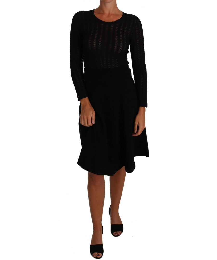 Image for Dolce & Gabbana Black Knitted Wool Sheath Long Sleeves Dress