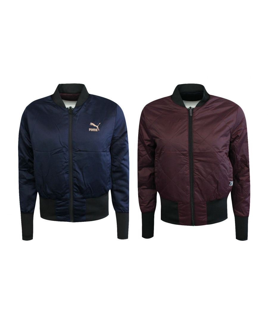 Puma Reversible Womens Padded Zip Up Bomber Jacket Navy Burgundy 571749 05 P4C