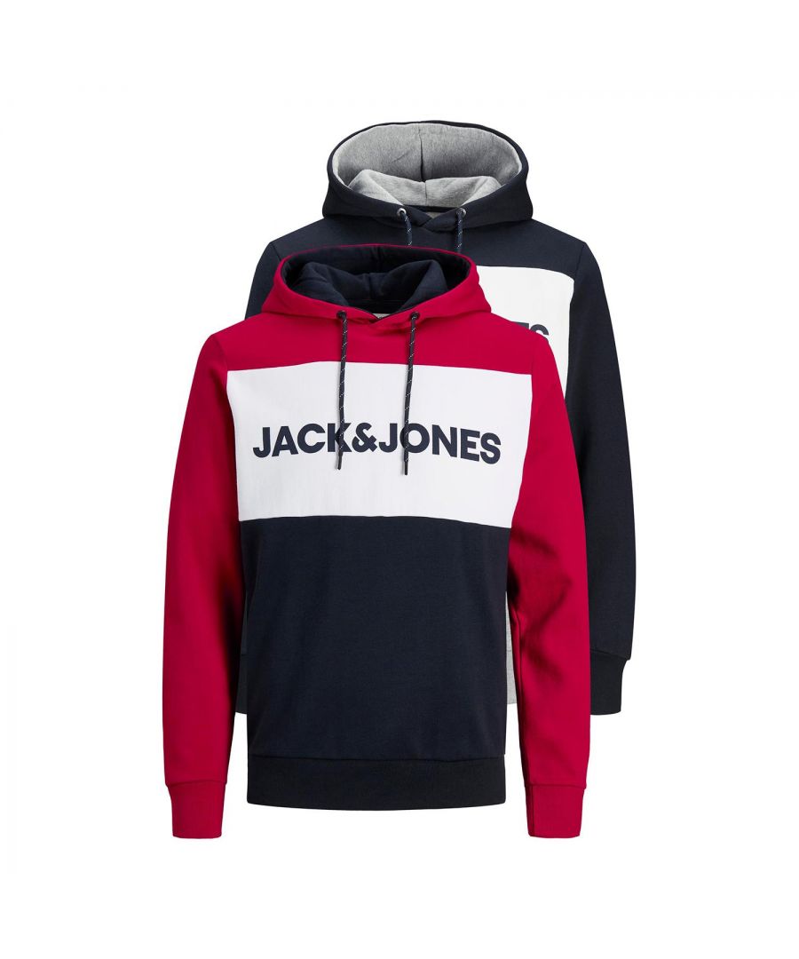 We have been there for you since 1990 which means that not only our styles but also our logos have changed. You’ll find our branded sweatshirts with vintage as well as modern prints. We have it all. Wear your new JACK & JONES hoodie together with a pair of your favourite jeans, a plain t-shirt and a denim jacket.\n\nFeatures:\nHoodie with colour block and logo\nMade of soft fleece\nAdjustable hood for an individual fit\nThe regular fit you can depend on\n60% Cotton, 40% Polyester\n\nWashing Instruction:\nMachine wash at max 40°C under gentle wash programme\nDo not bleach\nTumble dry on medium heat settings\nHigh temp. iron. Highest temp. 100°C\nDry clean (no trichloroethylene)\n\nPackage Includes: Jack & Jones Men's Pullover Sweatshirt Multipack - Select your size & colour pack