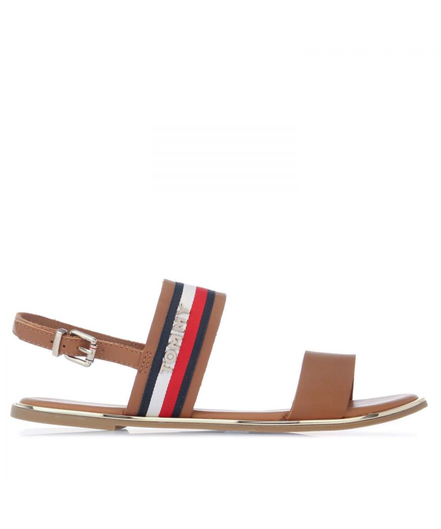 Womens Tommy Hilfiger Corporate Webbing Sandals in cognac.- Leather upper.- Slip on.- Buckle fastening ankle strap.- Wide forefoot strap.- Single toe post.- Tommy Hilfiger colours along with the logo to the front.- Tommy Hilfiger branding.- Rubber sole.- Leather upper  Leather lining  Synthetic sole.- Ref.: XW0XW01192GU9