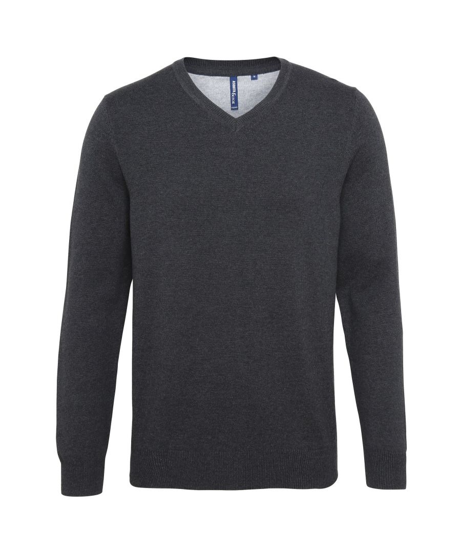Asquith & Fox Mens Cotton Rich V-Neck Sweater (Black Heather) - Multicolour - Size Large