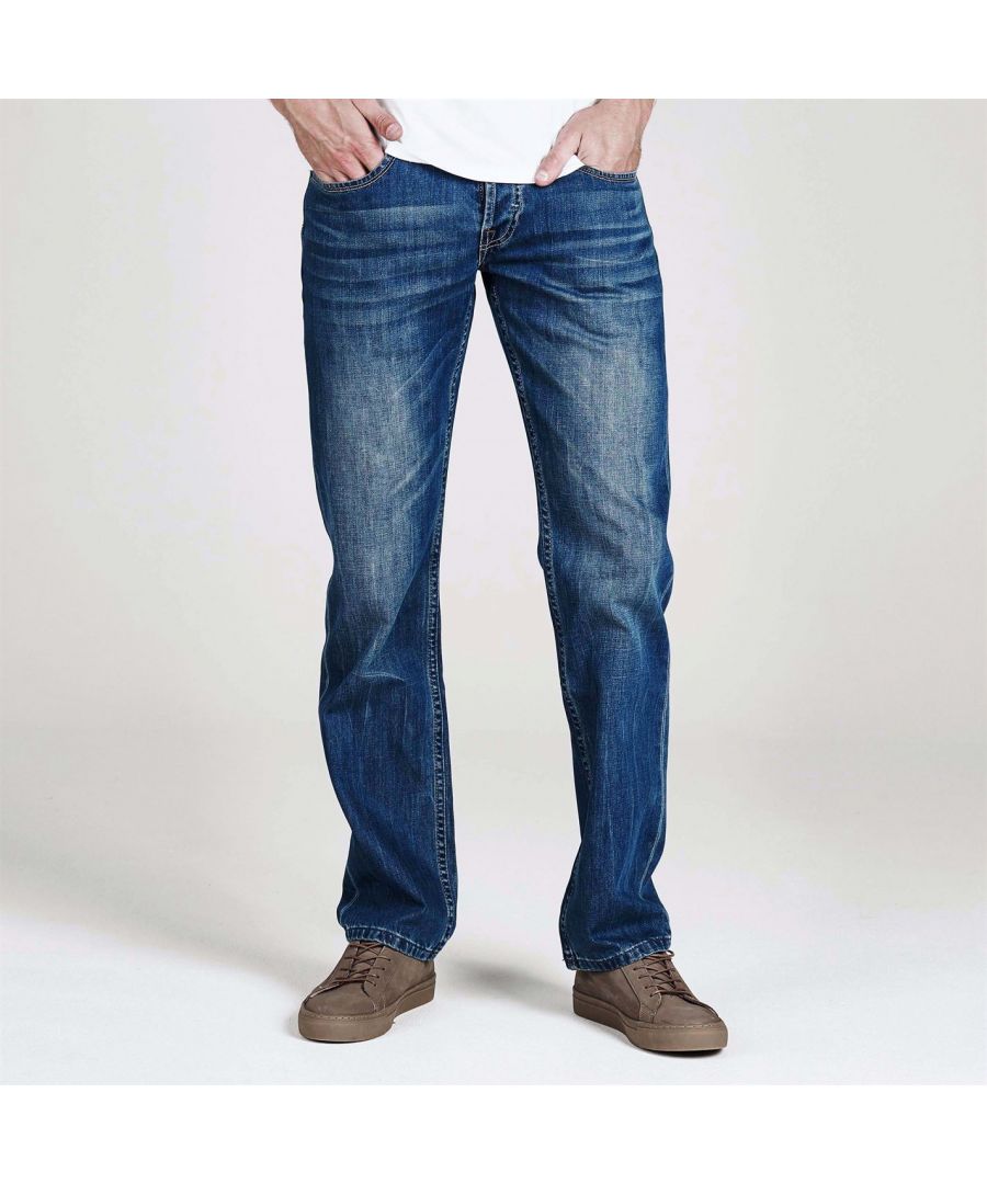 Image for Firetrap Mens Leather Belt Straight Jeans Pants Trousers Bottoms Denims
