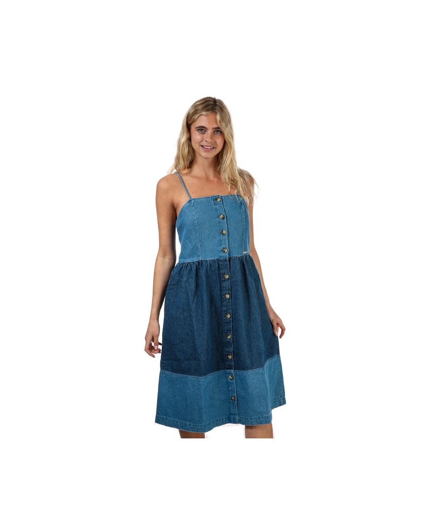 Superdry women's Denim midi dress. This classic denim dress features adjustable spaghetti straps, an elasticated back and button fastening. Finished with a discreet Superdry metal logo badge on the waist.