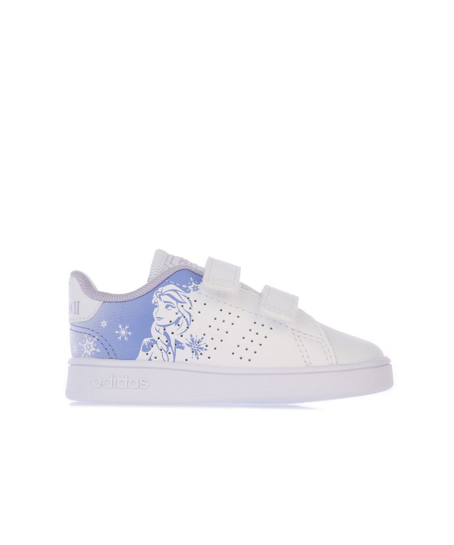Infant Girls adidas Frozen II Advantage Trainers in white.- Synthetic upper.- Hook-and-loop closure straps. - Mesh lining. - ©Disney.- Rubber outsole.- Textile and synthetic upper - Mesh lining - Synthetic outsole.- Ref.: FZ3221
