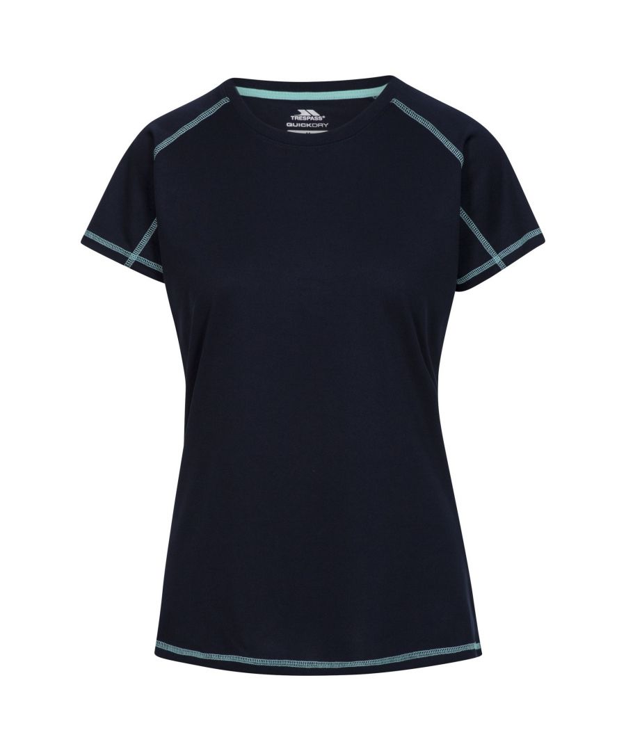Short sleeves. Round neck. Raglan sleeves. Reflective Trespass prints. Contrast stitching. Quick dry. 100% Polyester eyelet. Trespass Womens Chest Sizing (approx): XS/8 - 32in/81cm, S/10 - 34in/86cm, M/12 - 36in/91.4cm, L/14 - 38in/96.5cm, XL/16 - 40in/101.5cm, XXL/18 - 42in/106.5cm.