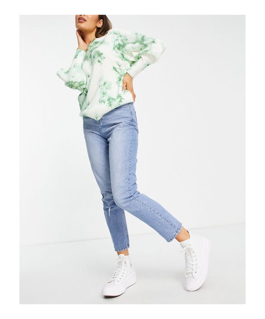 Mom jeans by Miss Selfridge Wear, wash, repeat Belt loops Five pockets Distressed details Slim mom fit  Sold By: Asos